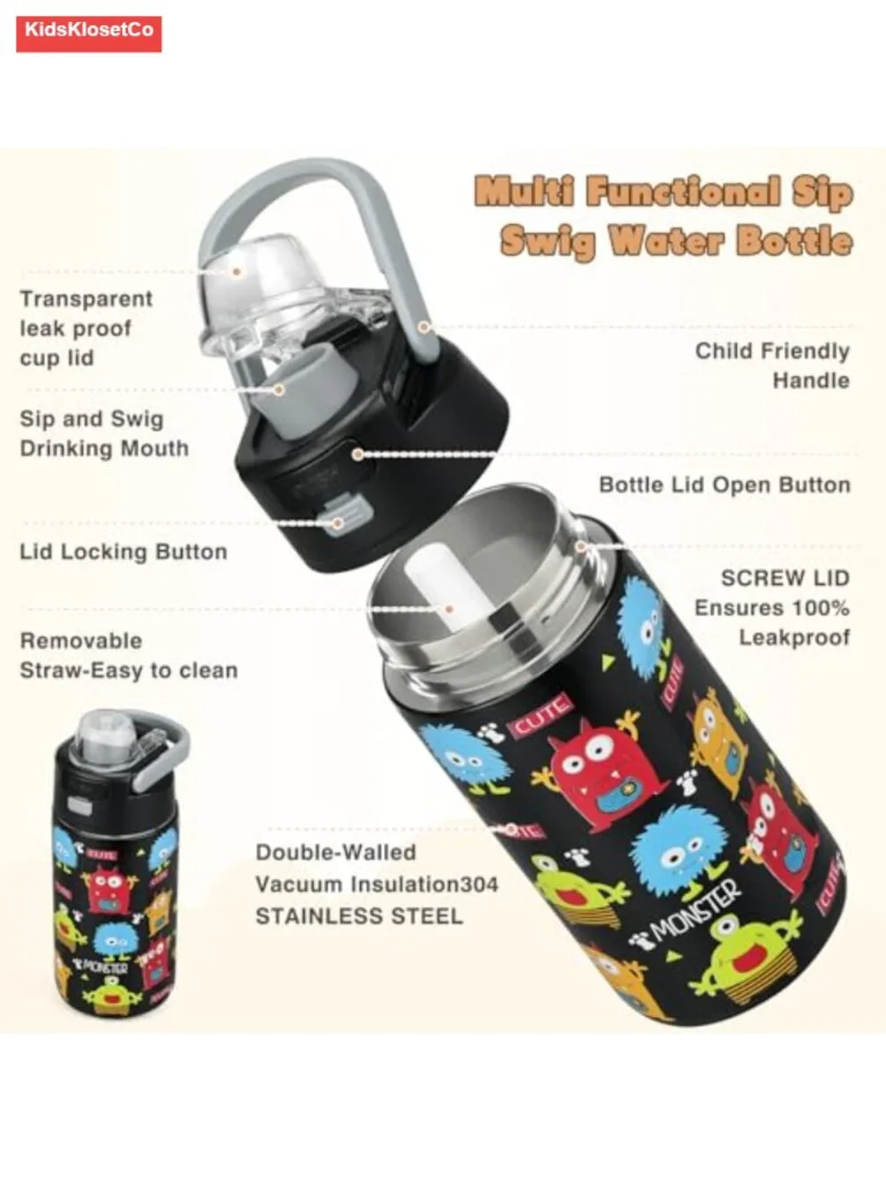 Kids Bento Lunch Box Set with Insulated Water Bottle and Soup Thermos